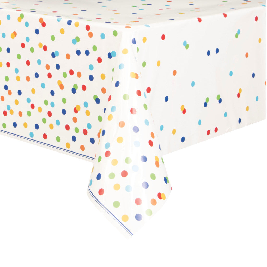 Rectangular Table Cover, 54in x 84in Rainbow Polka Dot 