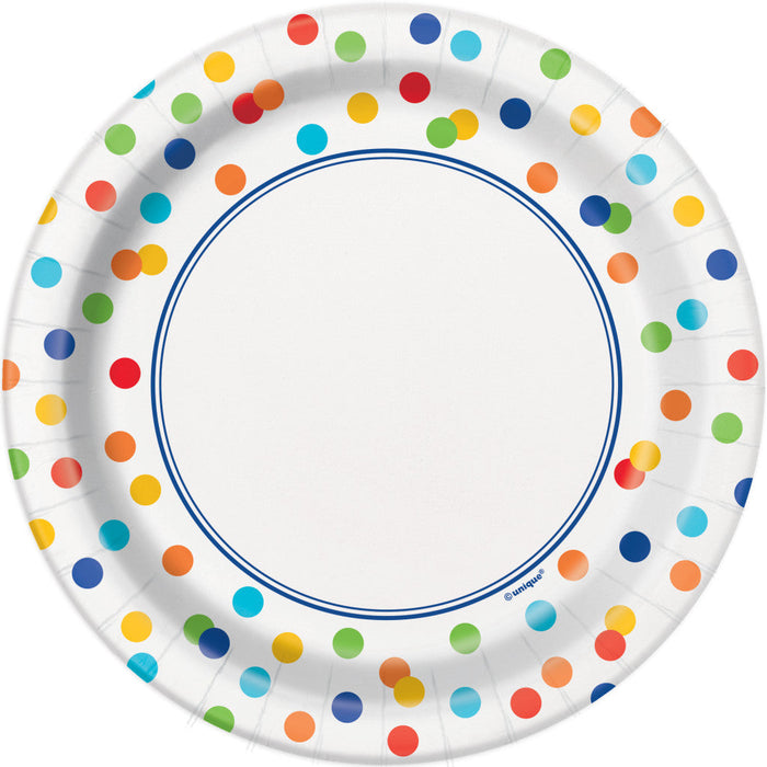 Round Dessert Plates 7in 8ct, Rainbow Polka Dots 