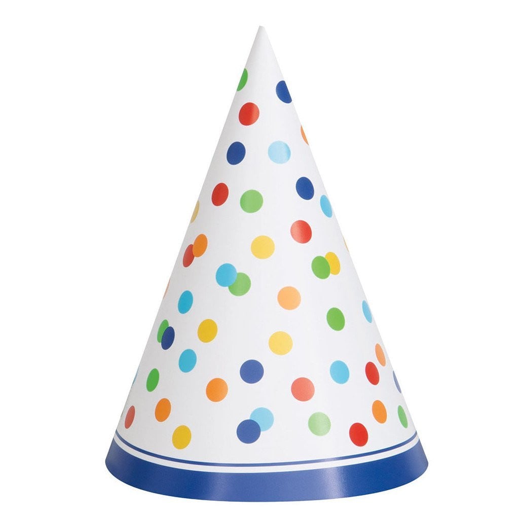 Rainnbow Polka Dot Party Hat, 8ct 