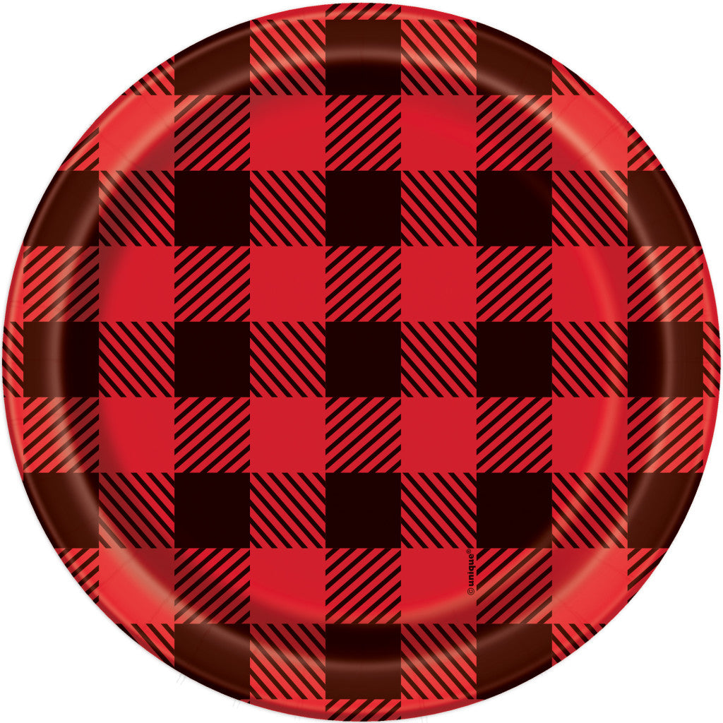 Round Dessert Plates 7in 8ct, Plaid Lumberjack 