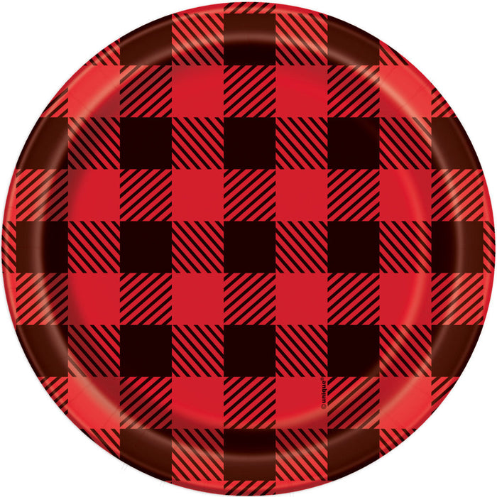 Round Dessert Plates 7in 8ct, Plaid Lumberjack 