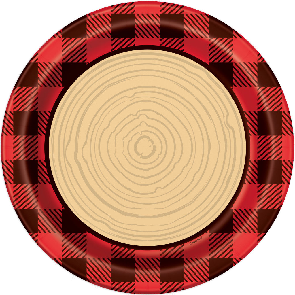 Round Dinner Plates 9in 8ct, Plaid Lumberjack 