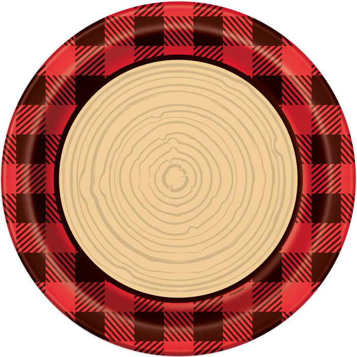Round Dinner Plates 9in 8ct, Plaid Lumberjack 