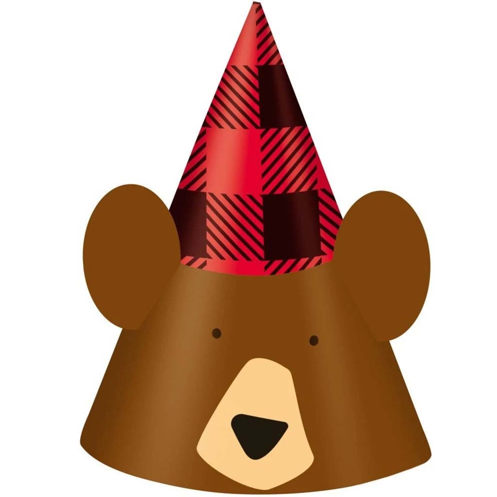 Bear Plaid Lumberjack Party Hats, 8ct 