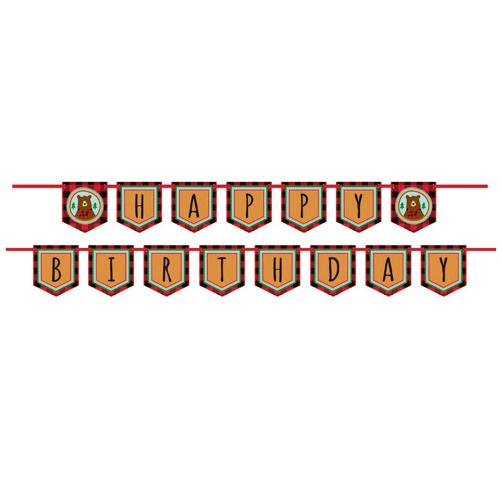 Pennant Banner Happy Birthday Plaid Lumberjack 