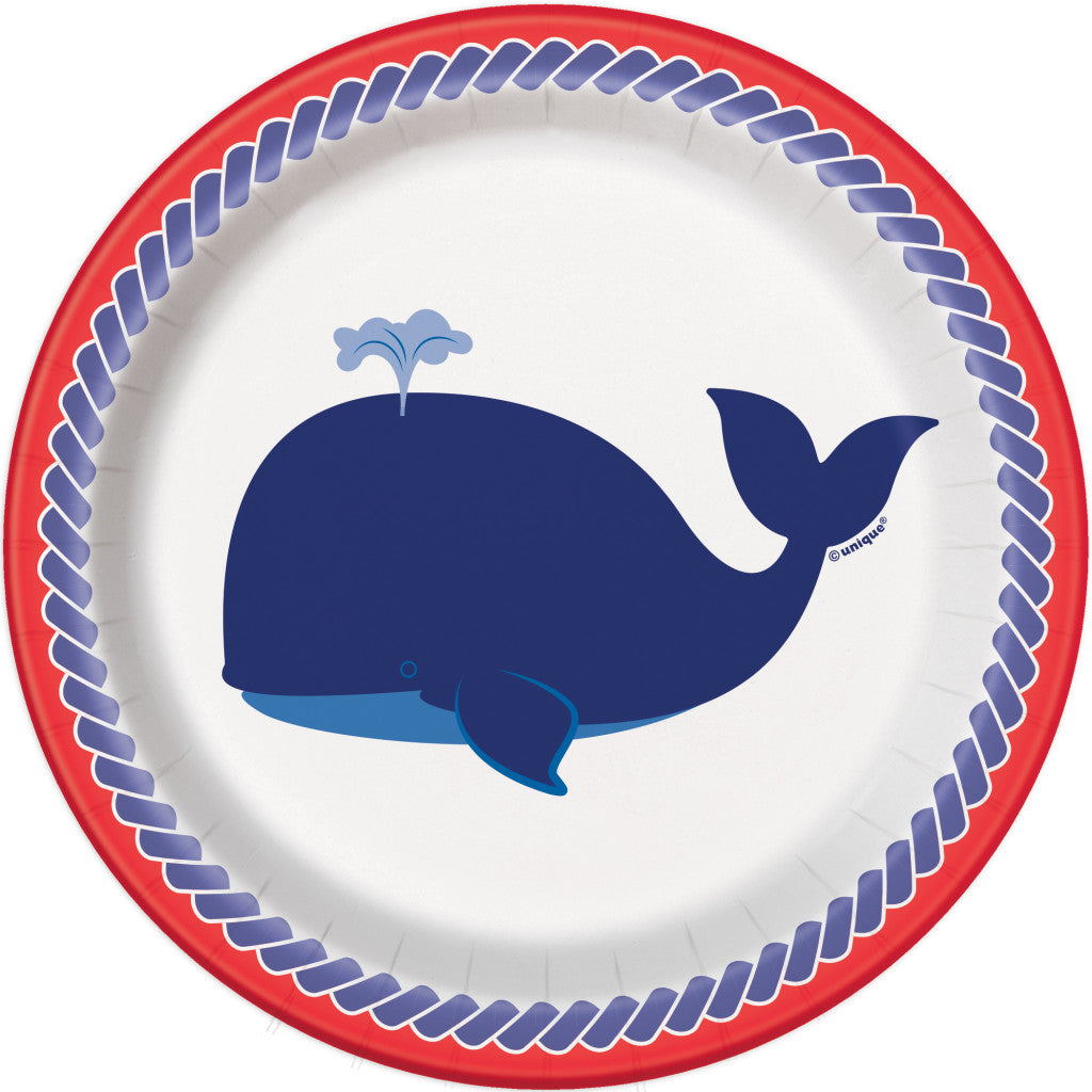 Round Dinner Plates 7in 8ct, Nautical Whale 