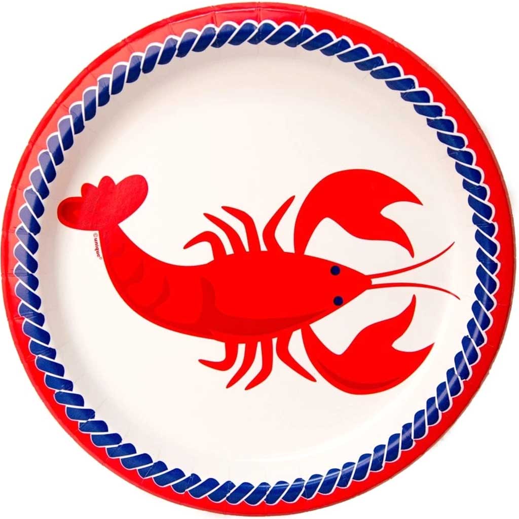 Round Dinner Plates 9in 8ct, Nautical Lobster 