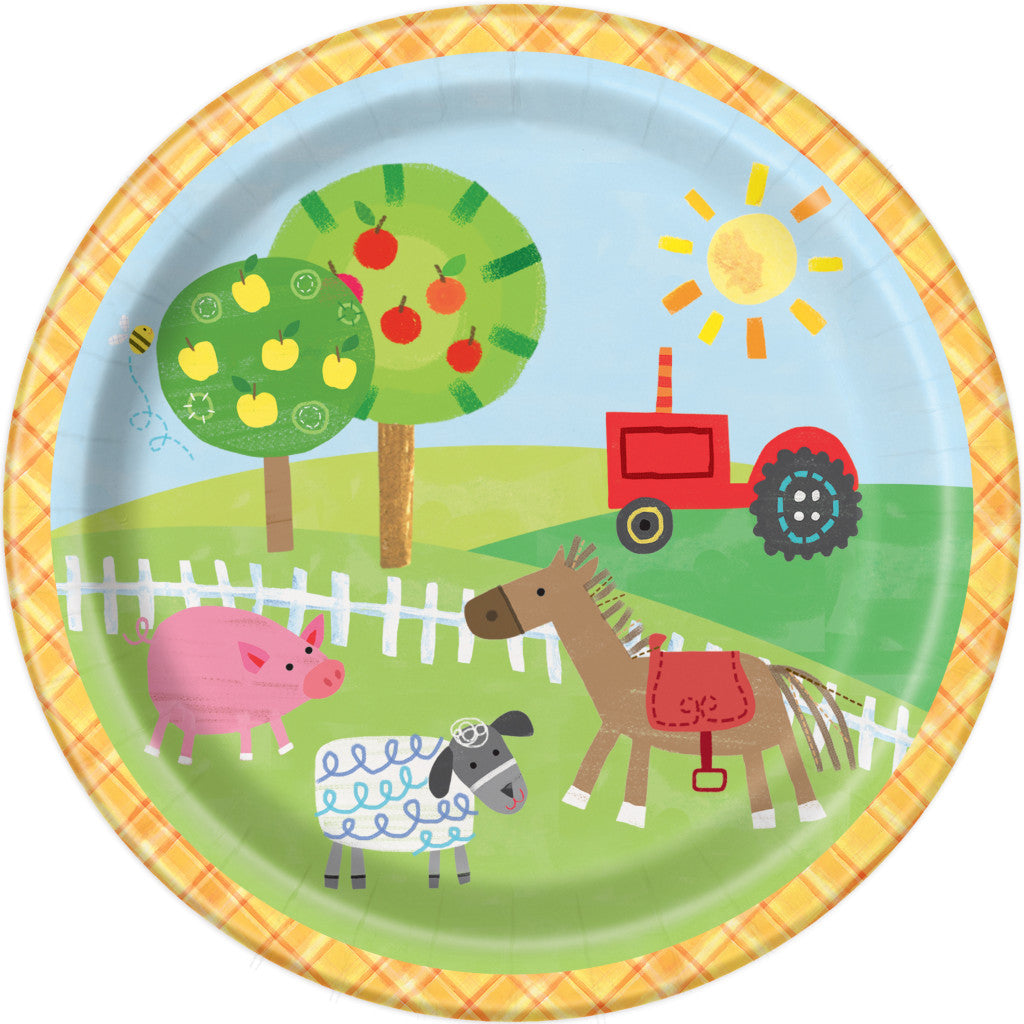 Round Dessert Plates 7in 8ct, Farm Party 