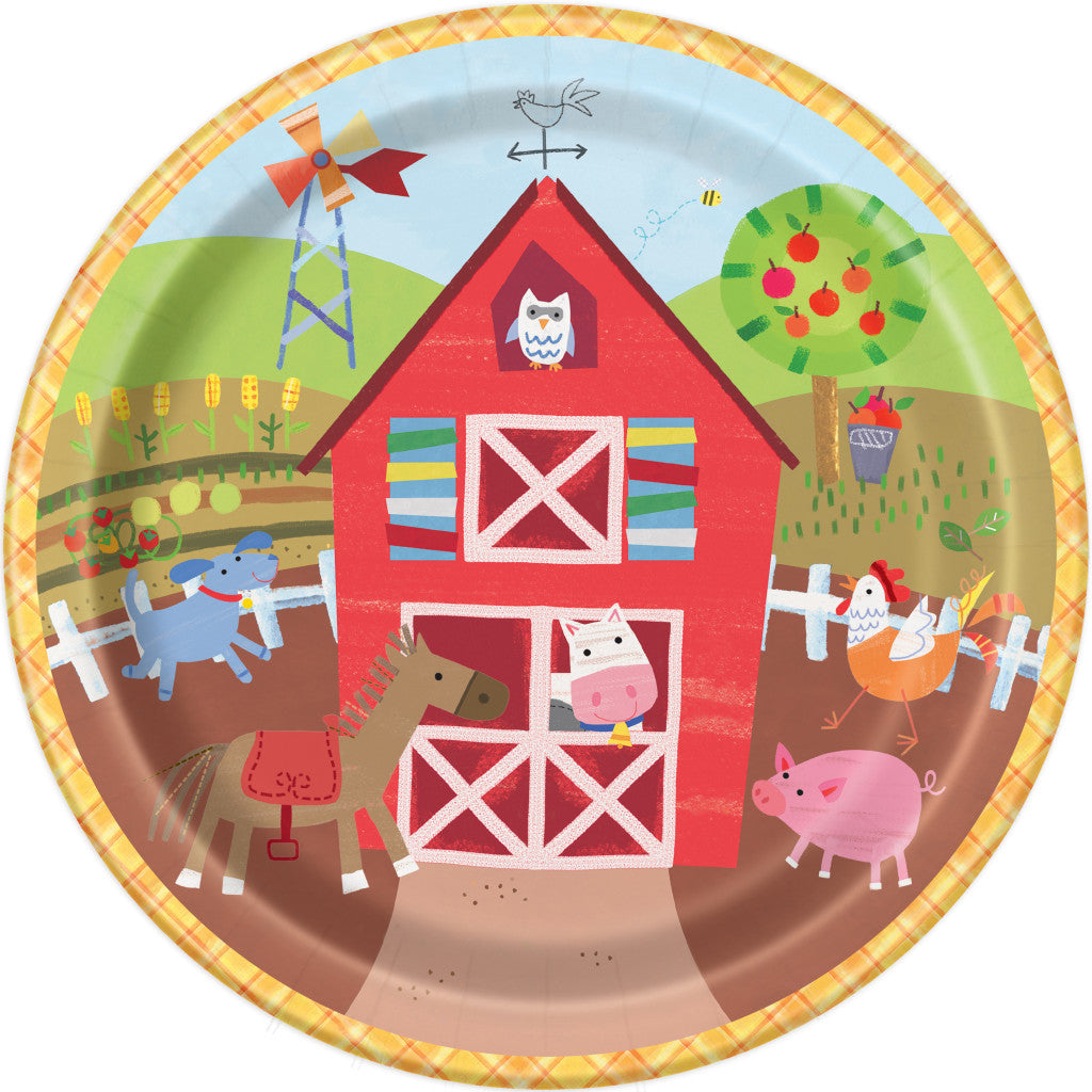 Round Dinner Plates 9in 8ct, Farm Party 