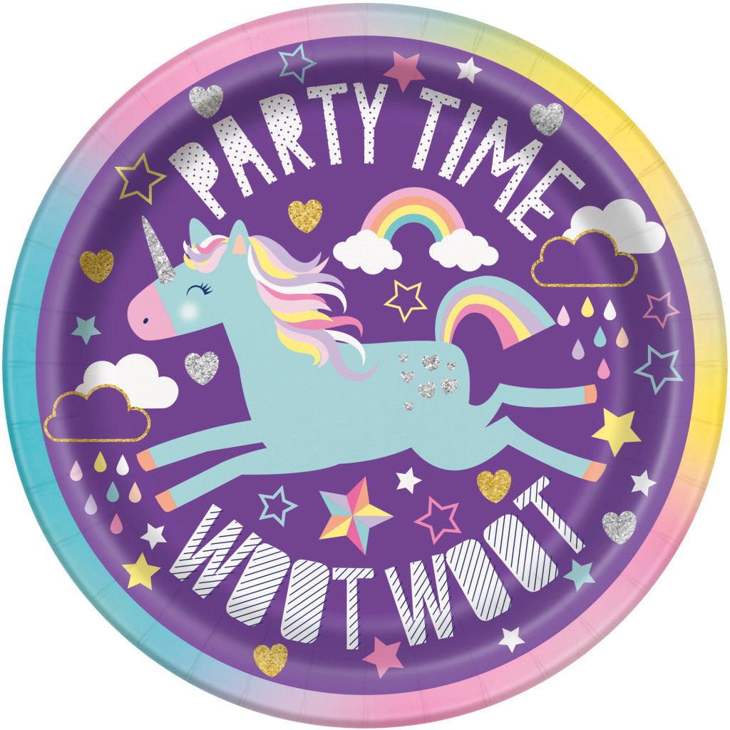 Round Dessert Plates 7in 8ct, Unicorn 