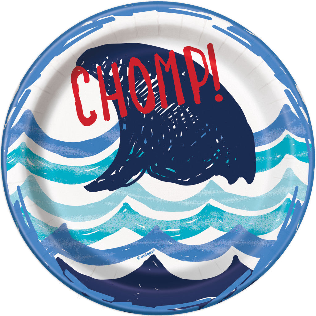 Round Dessret Plate 7in 8ct, Shark Party 