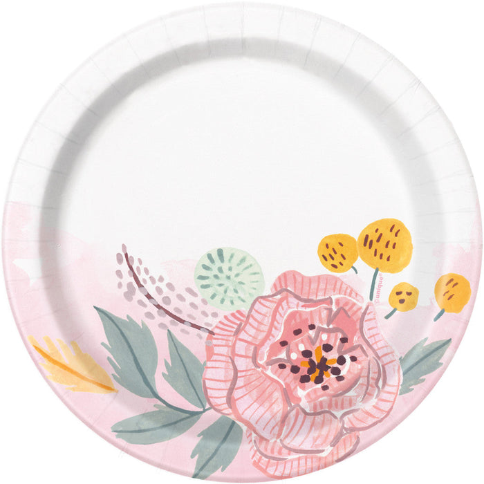 Round Dessert Plate 7in 8ct, Painted Floral 