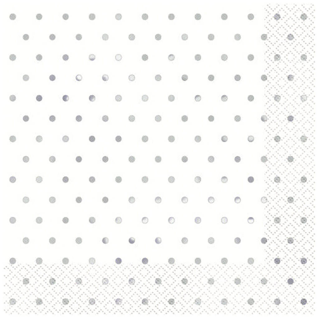 Foil Elegant Silver Polka Dot Paper Luncheon Napkins 6.5in 16ct