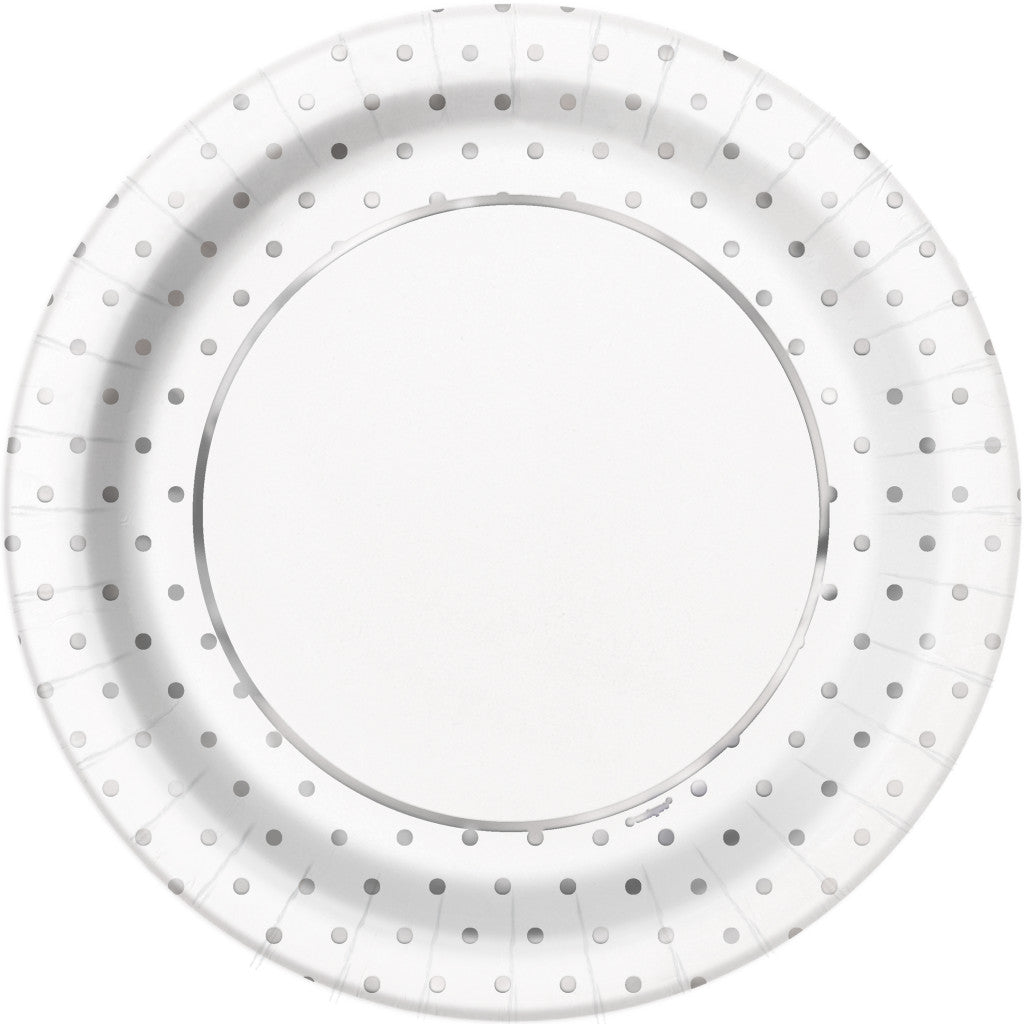 Round Dinner Plates 9in 8ct, Elegant Silver 