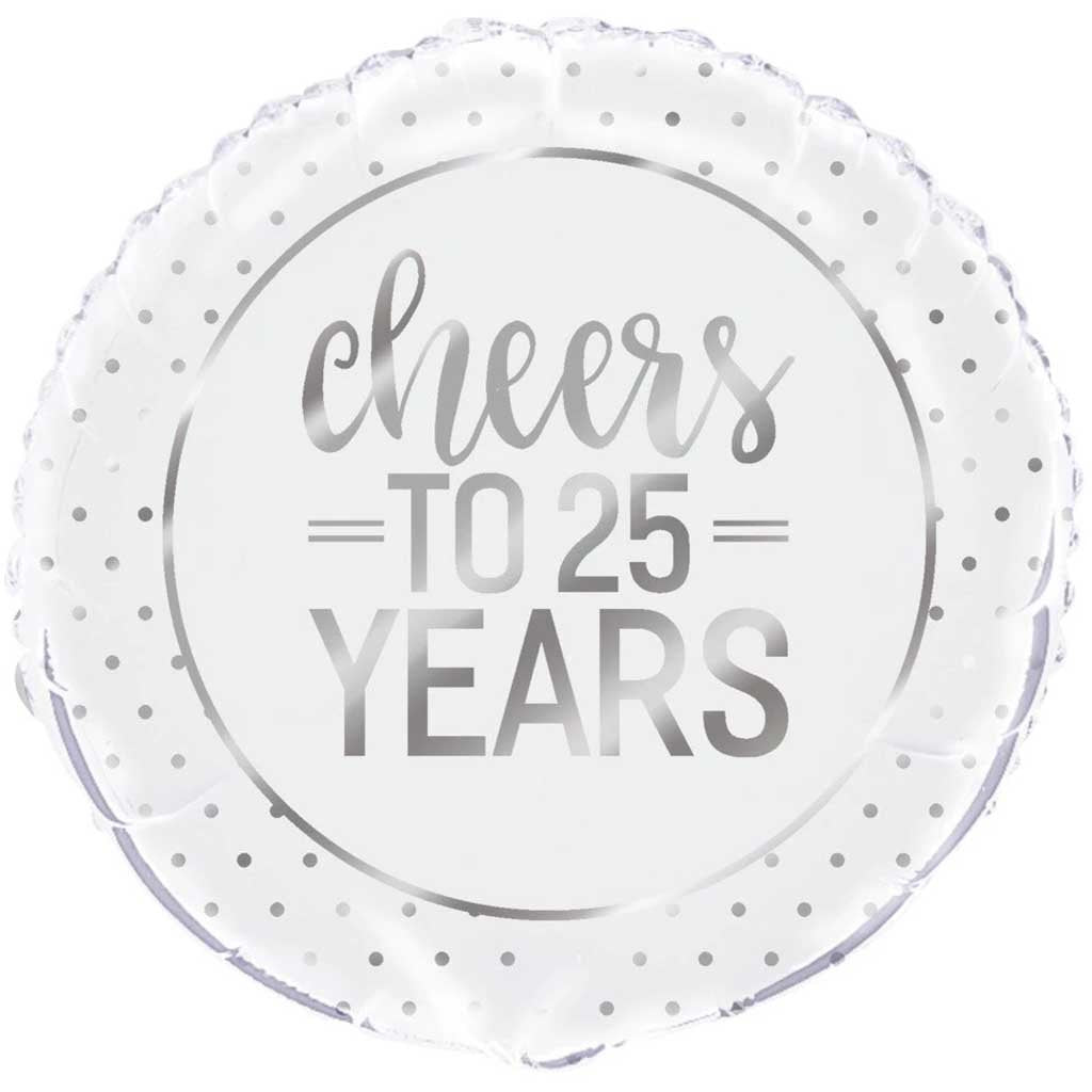 Round Foil Balloon 18in, Silver Cheers to 25 Years 