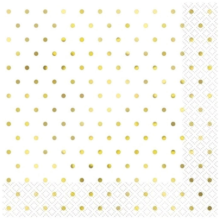 Foil Elegant Gold Polka Dot Paper Luncheon Napkins 6.5in 16ct