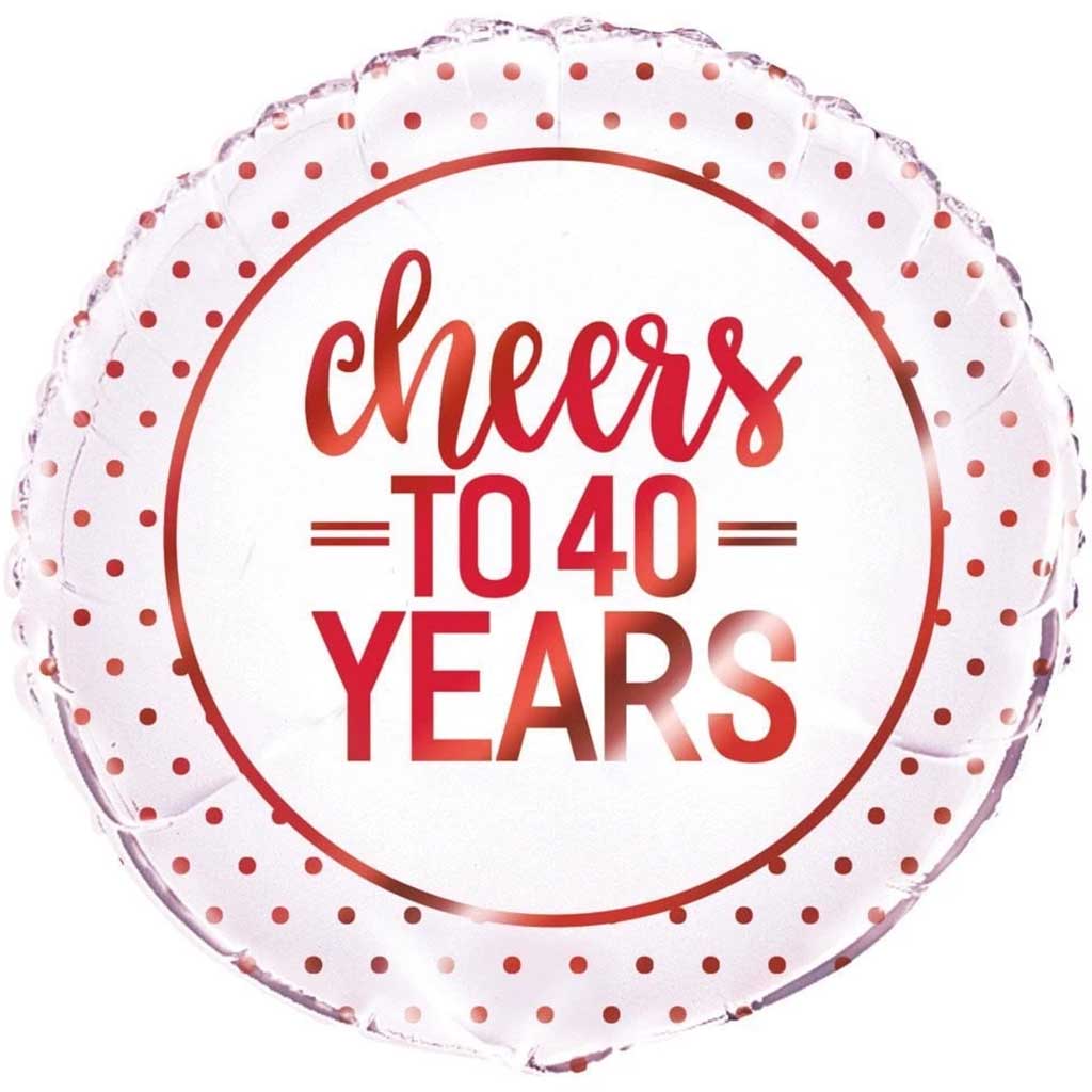 Red Cheers to 40 Years Round Foil Balloon 18in 