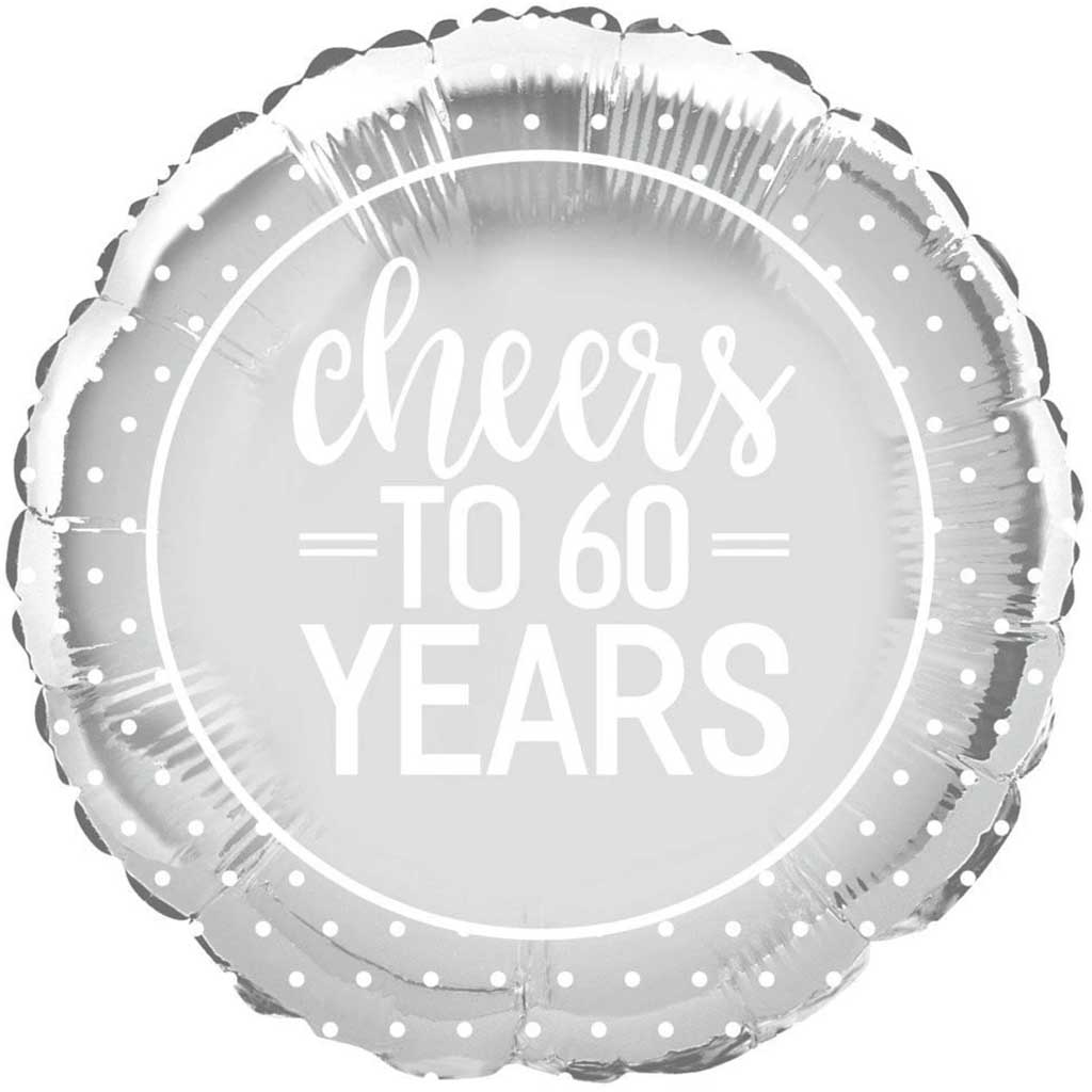 Silver Cheers to 60 Years Round Foil Balloon, 18in 