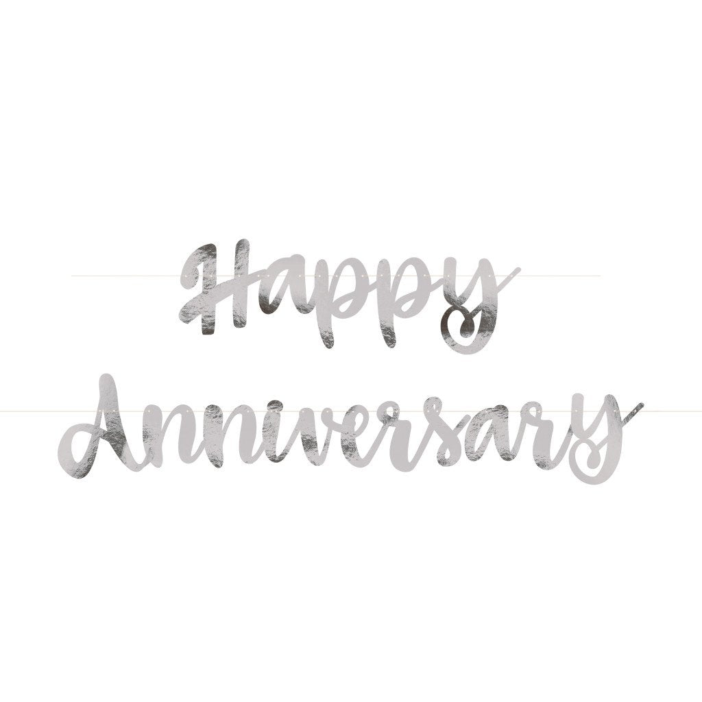 Banner Silver Script Foil Happy Anniversary 