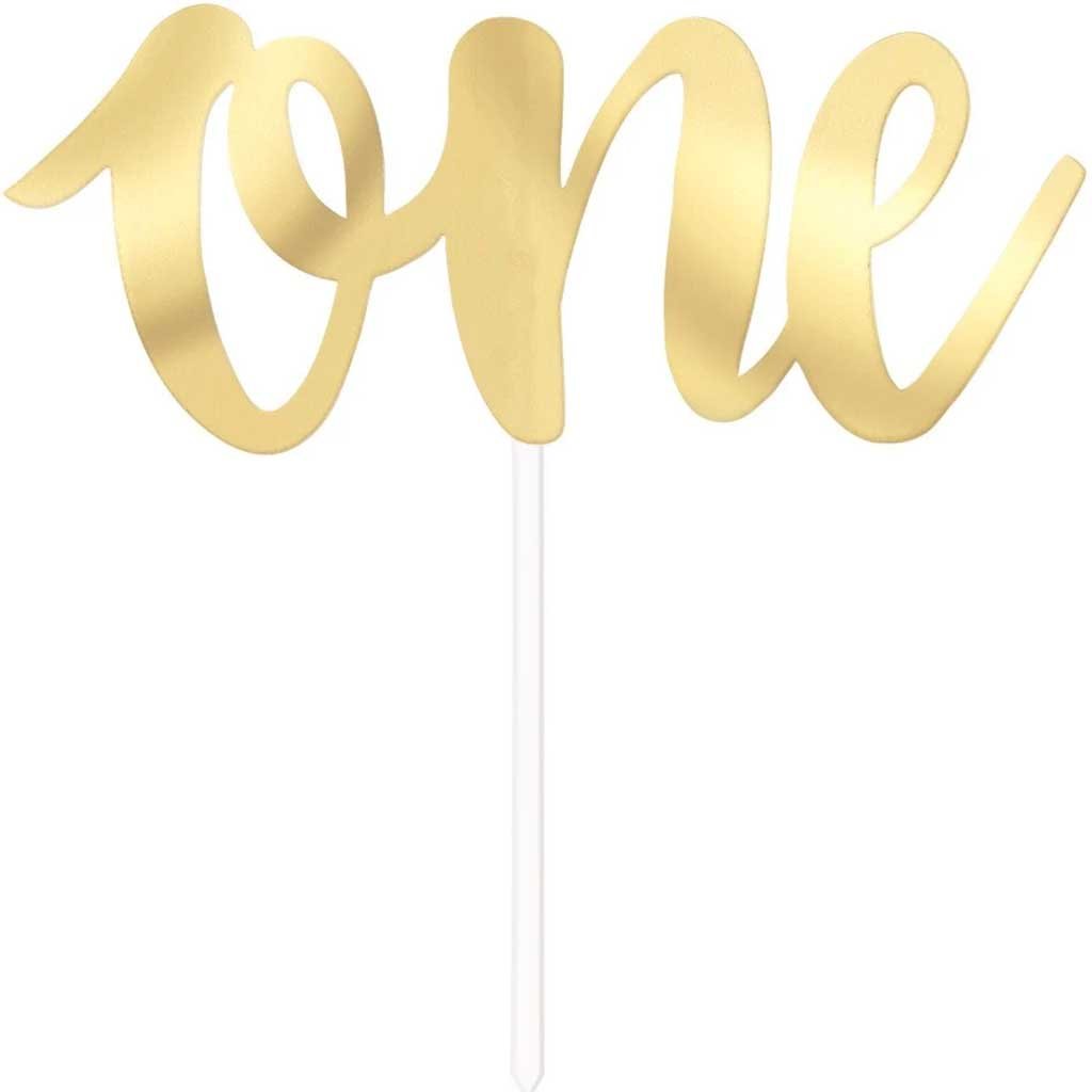 Cake Topper Gold Foil Script &quot;One&quot; 