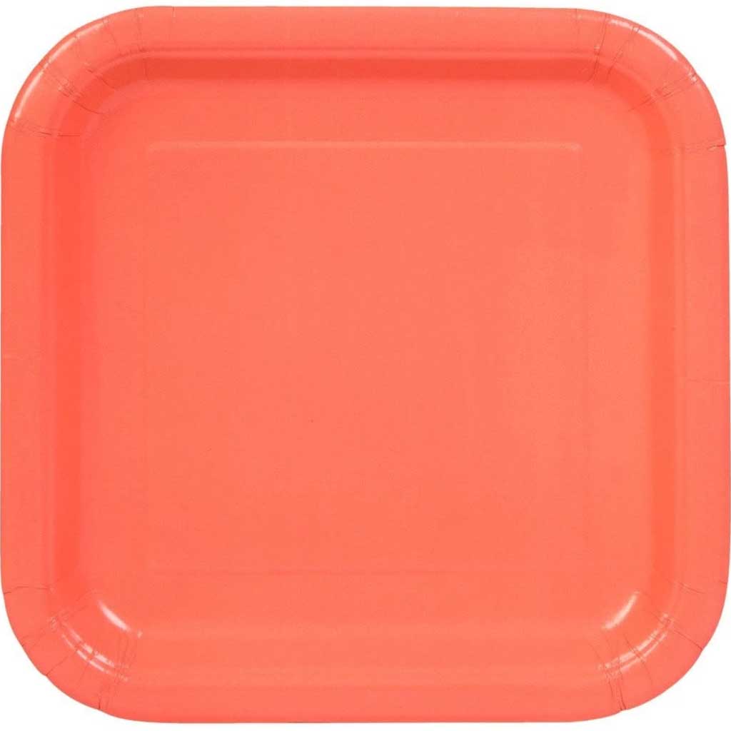 Square Dessert Plates 7in 14ct, Coral 