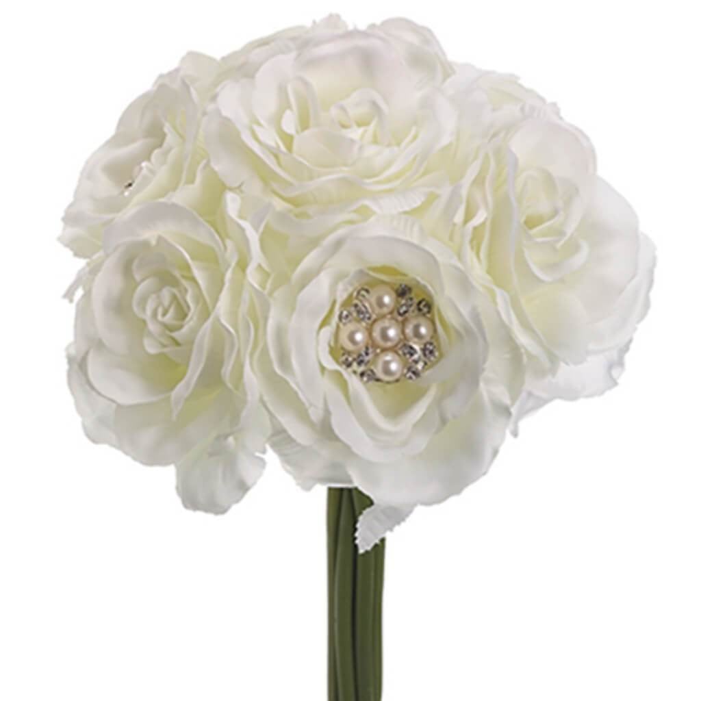 9.5&quot;Pearl Rose Bouquet Wh 