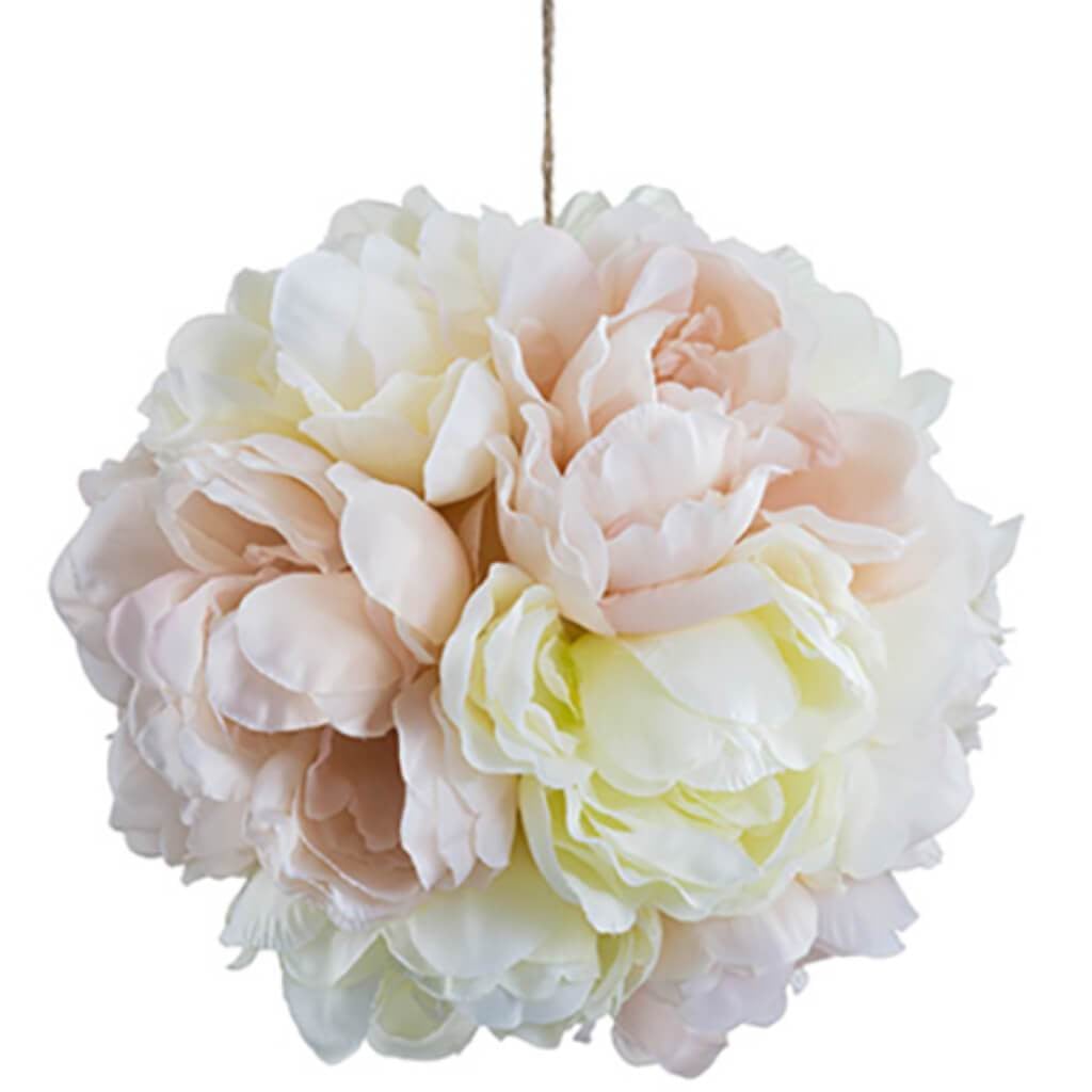 8.5"Peony Kissing Ball Cr/Bs 