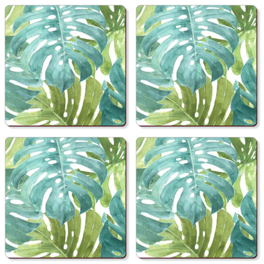 Hardboard Coasters Boxed 4pk Tropical Green