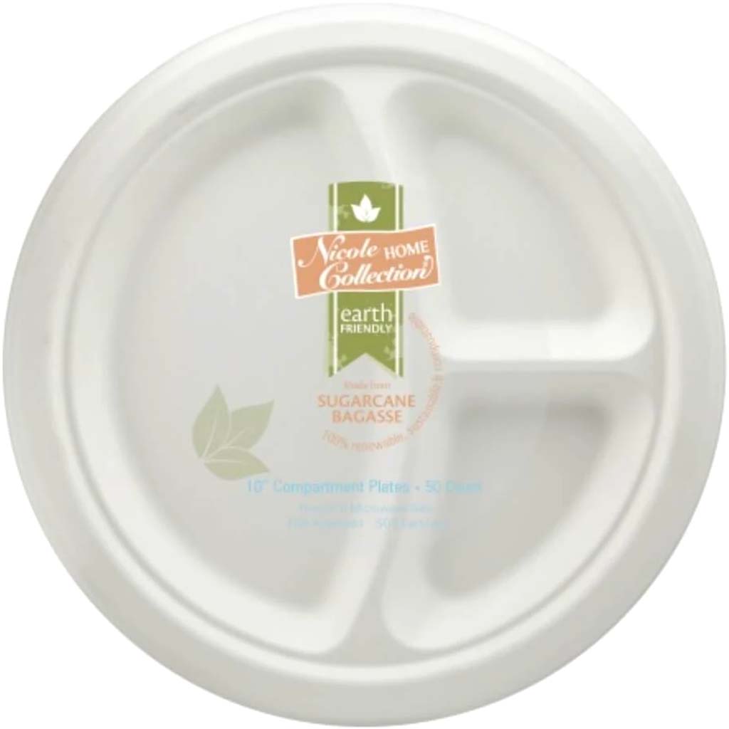 Sugar Cane Earth Friendly 10&quot; Compartment Plate 50 Count 