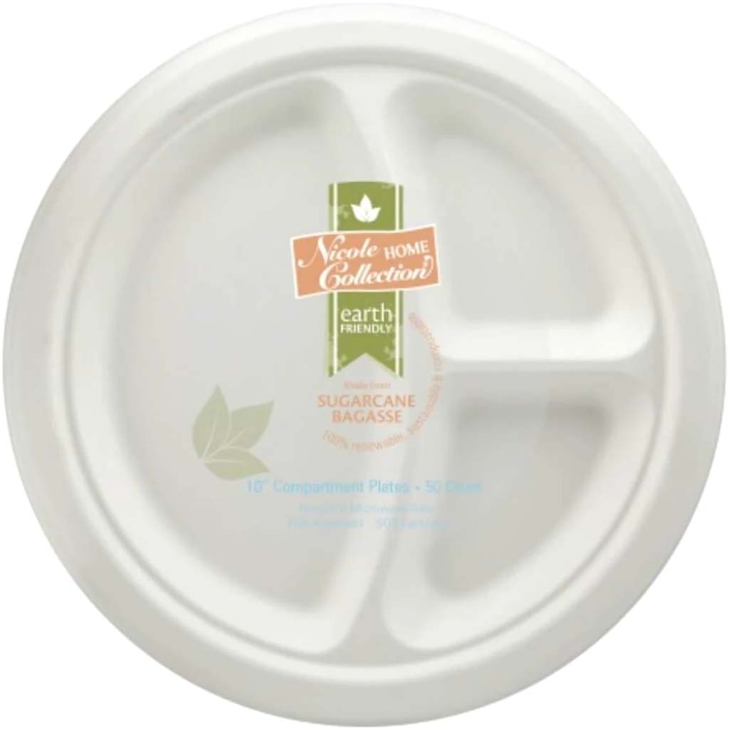 Sugar Cane Earth Friendly 10" Compartment Plate 50 Count 