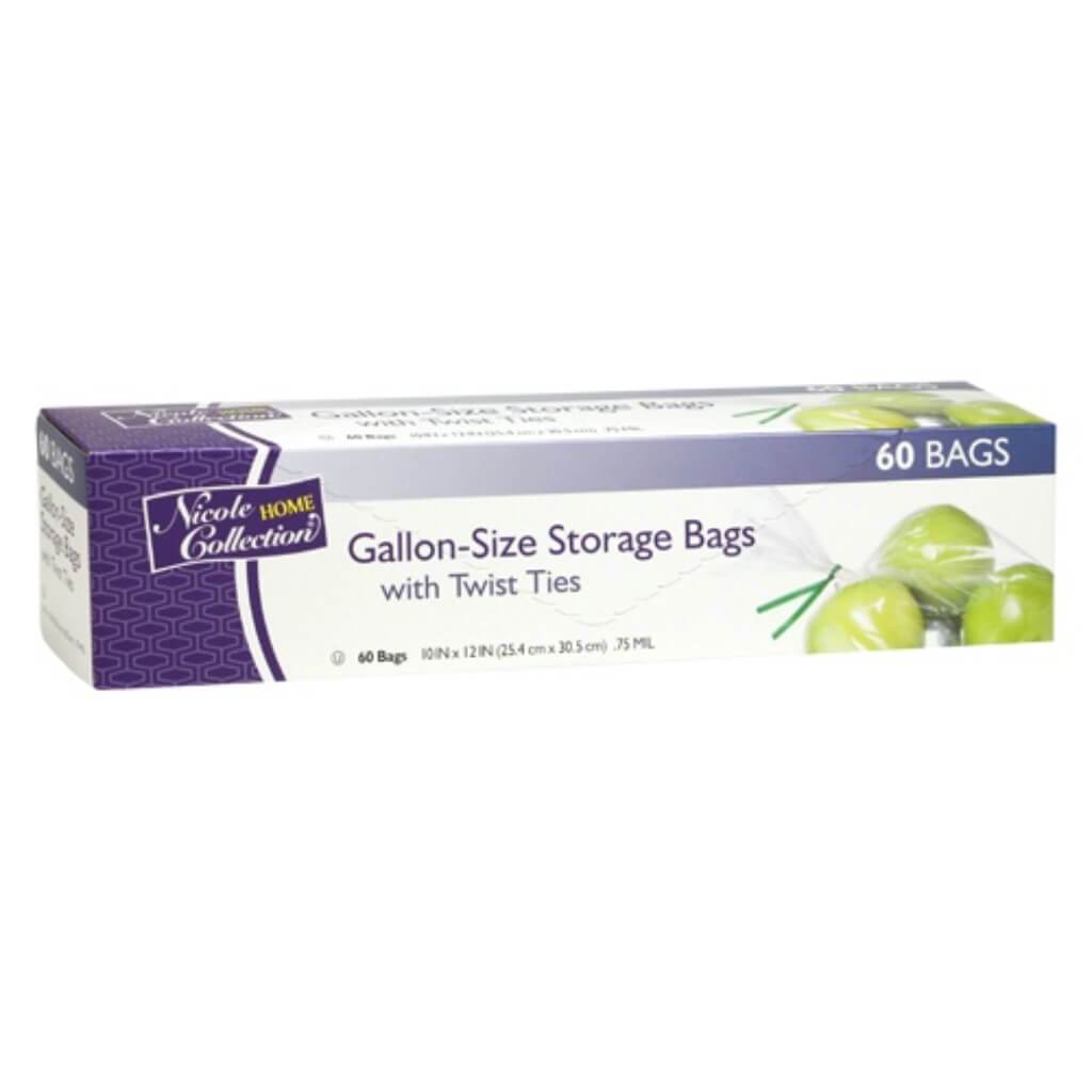 Gallon Food Storage Bags with Ties 60 Count 