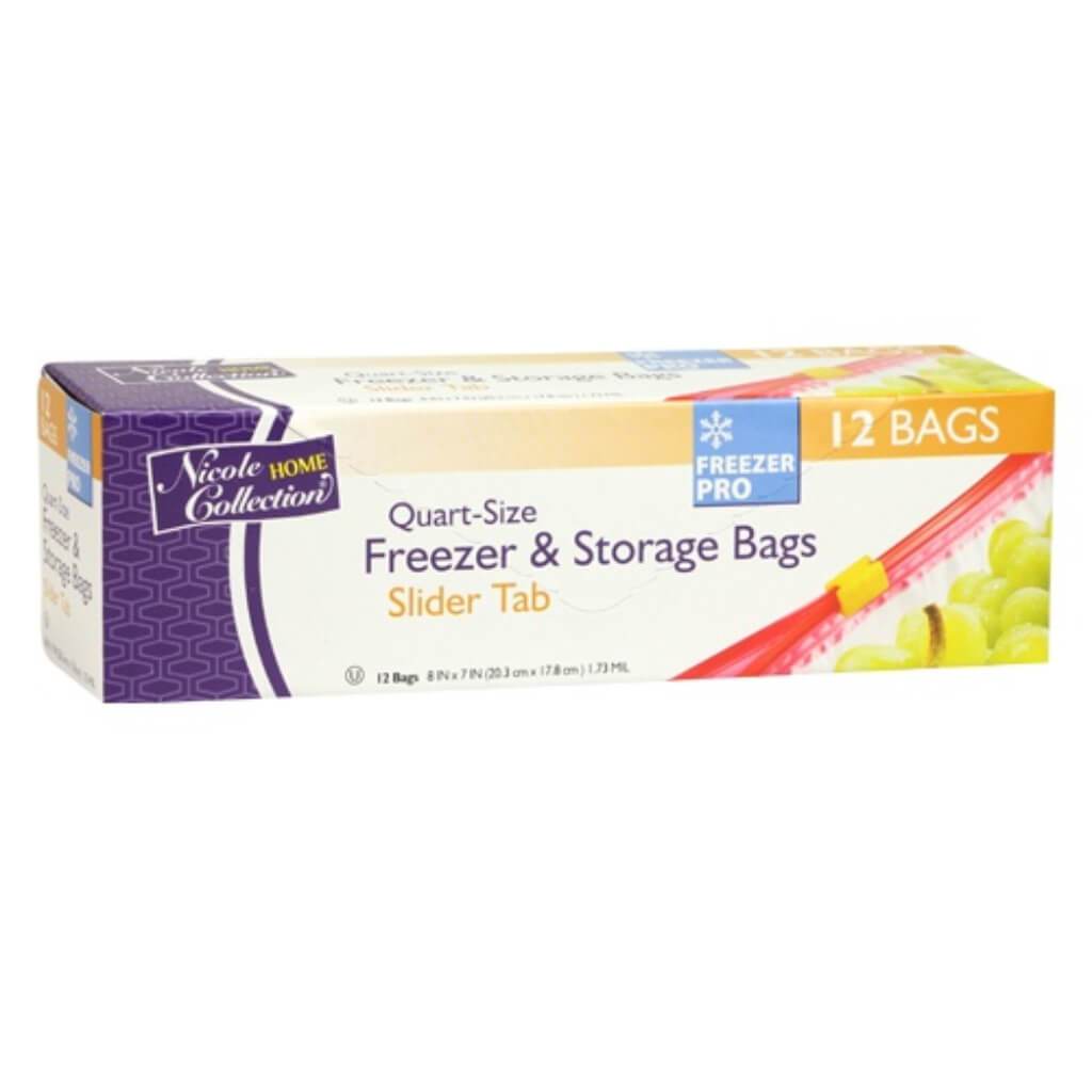 Quart Slide Tab Freezer Storage Bags 12 Count 