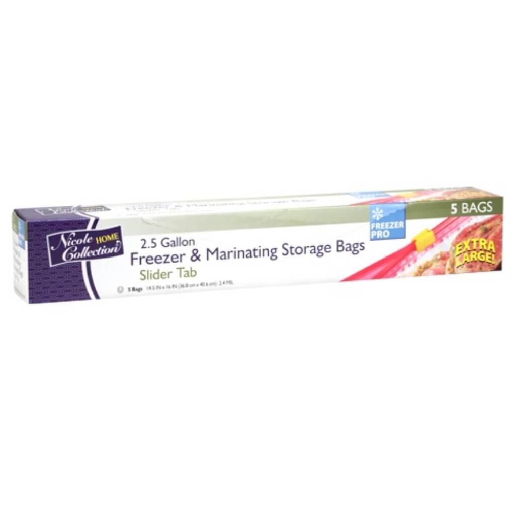2.5 Gallon Slide Tab Freezer Storage Bags 5 Count 
