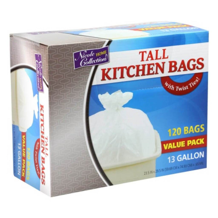 Tall Kitchen Trash Twist Tie Bag White 120 Count 13 Gallon 