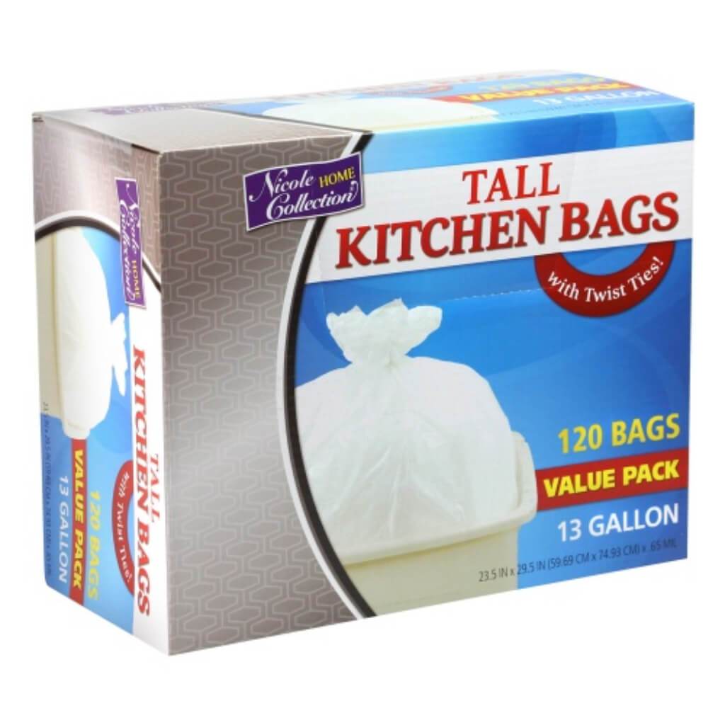 Tall Kitchen Trash Twist Tie Bag White 120 Count 13 Gallon 