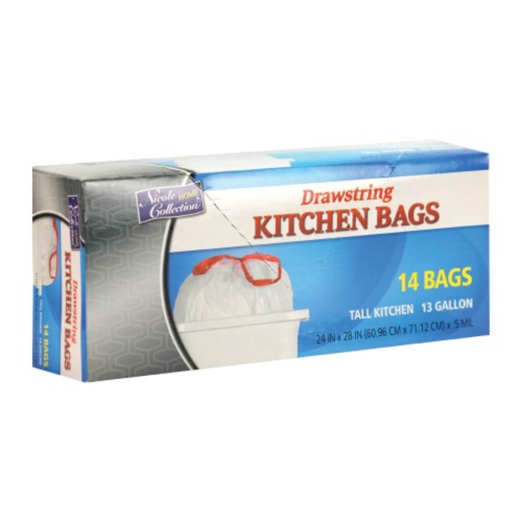 Drawstring Kitchen Trash Bags White 14 Count 13 Gallon 