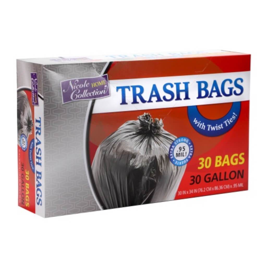 Twist Tie Trash Bags Black 30 Gallon 