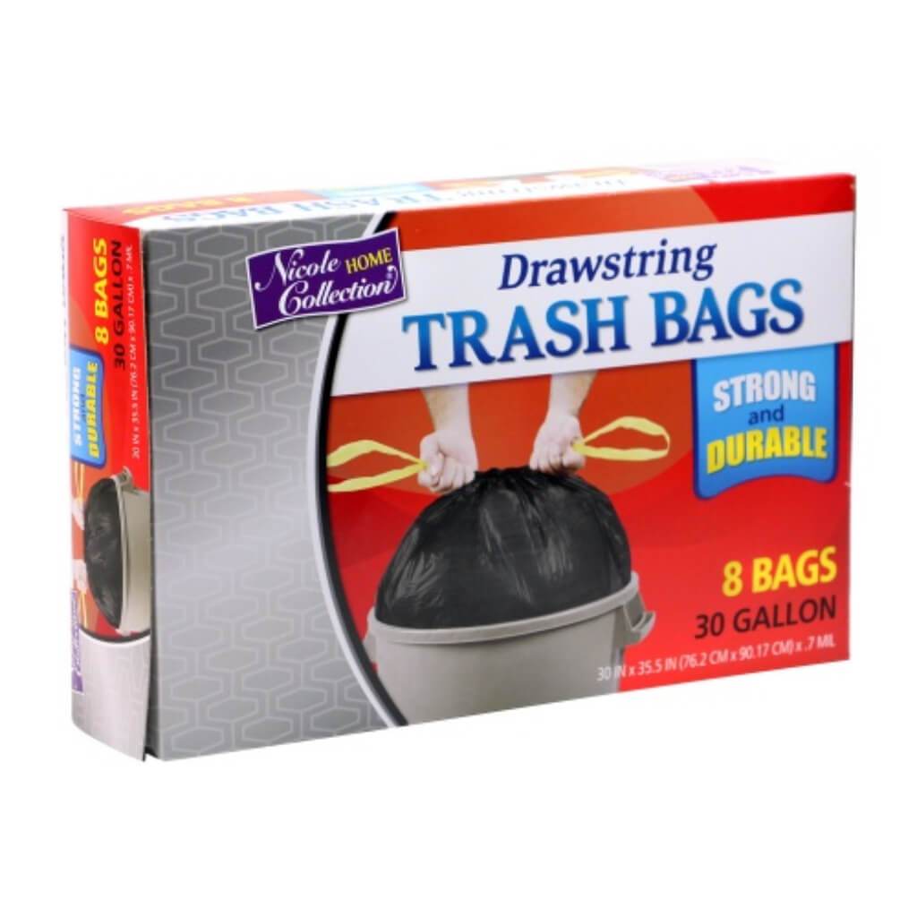 Drawstring Trash Bags Black 30 Gallon 