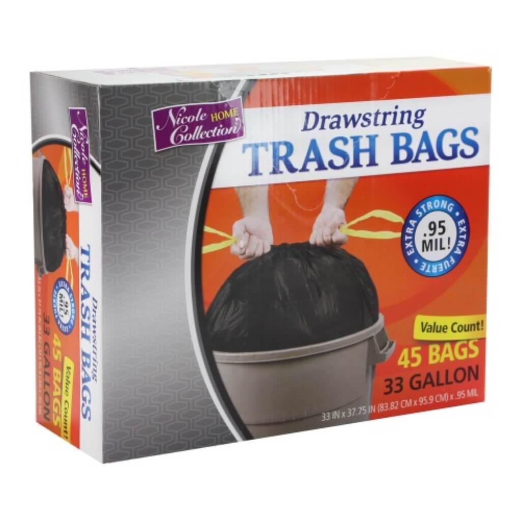 Drawstring Trash Bags Black 33 Gallon 