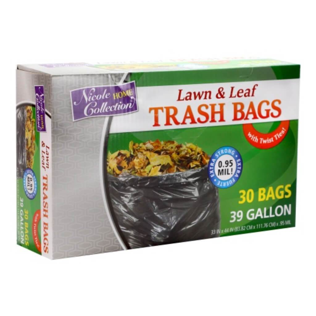 Twist Tie Lawn &amp; Leaf Trash Bag Black 30 Count 39 Gallon 