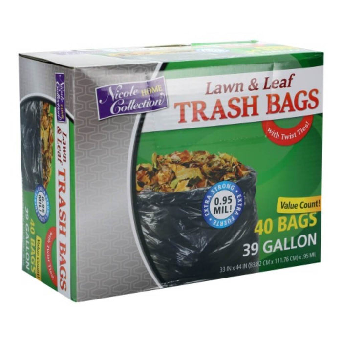 Twist Tie Lawn & Leaf Trash Bag Black 40 Count 39 Gallon 