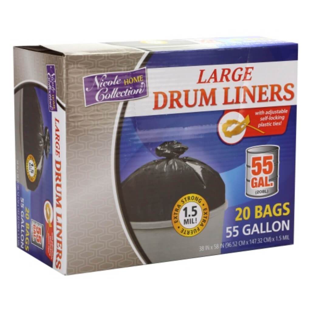 Twist Tie Drum Liner Trash Bags Black 55 Gallon 