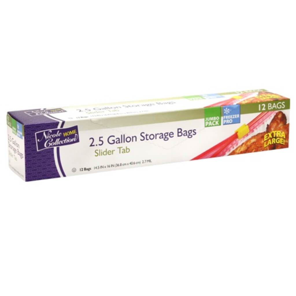 Slide Tab Freezer Storage Bags 2.5 Gallon 12 Count 