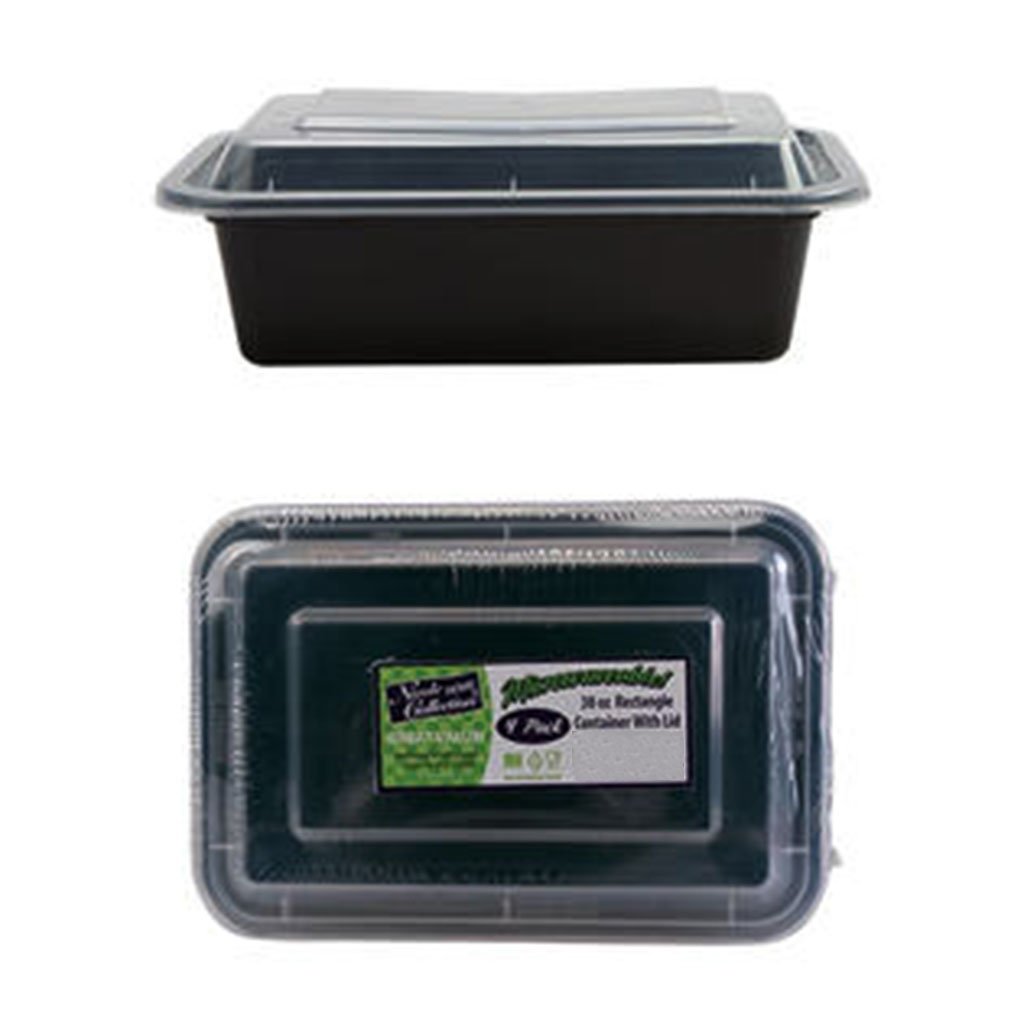 Rectangle Microwaveable Containers Black 4ct 8&quot; x 6&quot; 