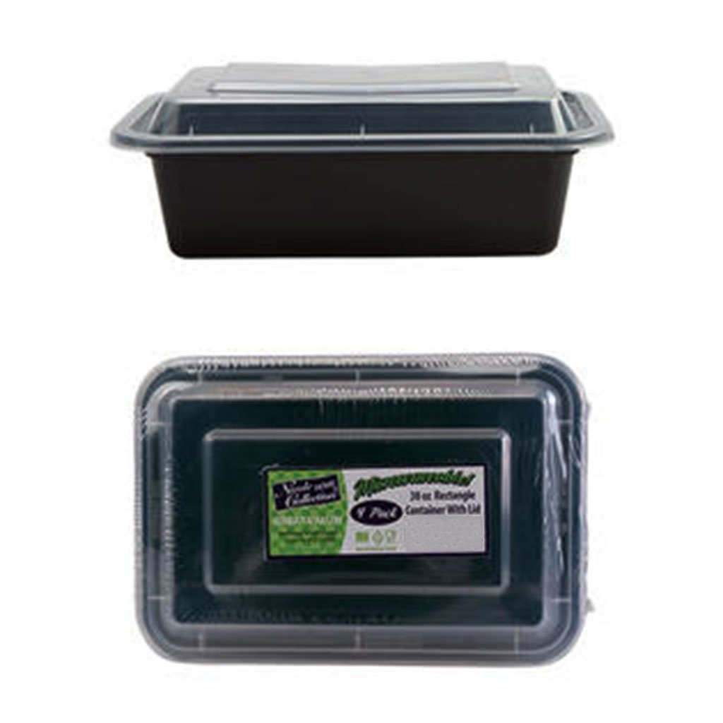 Rectangle Microwaveable Containers Black 4ct 8" x 6" 