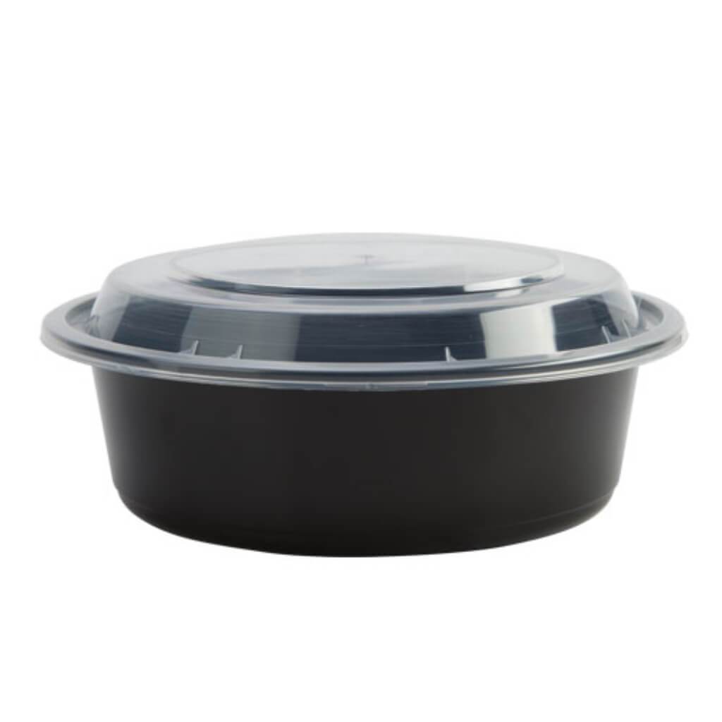 Round Deep Microwaveable Containers Black 6 Count 7" 