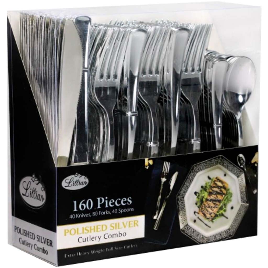 Combo Cutlery Acetate Box Polished Silver 160 Count 