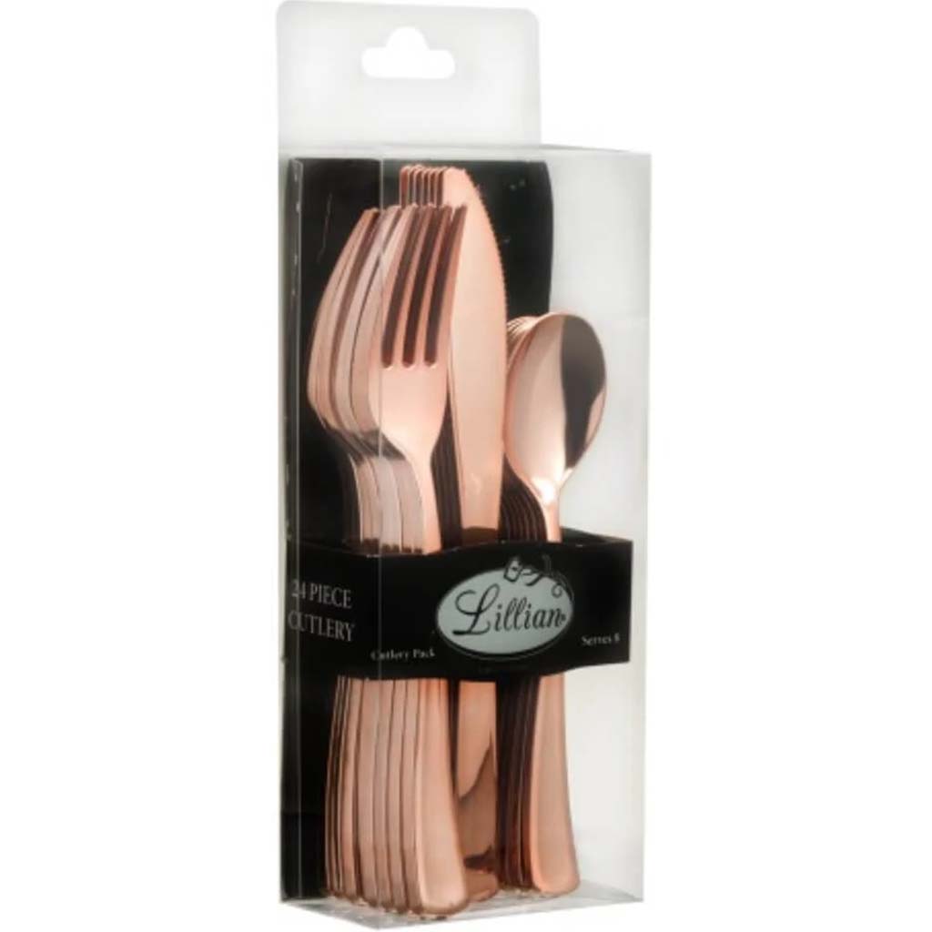 Cutlery Combo Acetate Box Polished Rose Gold 24 Count 