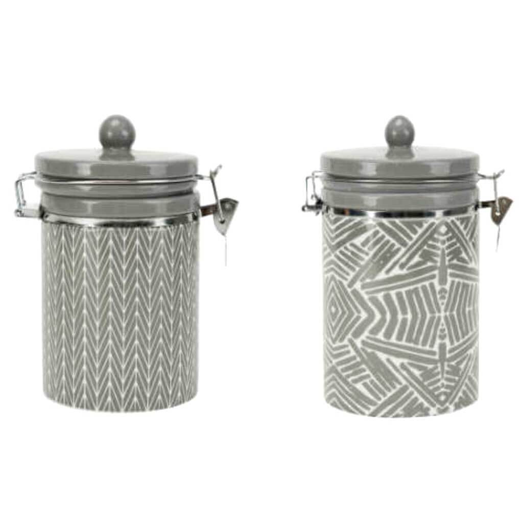 Pattern Hinged Jar A2 Gray White 7.25in