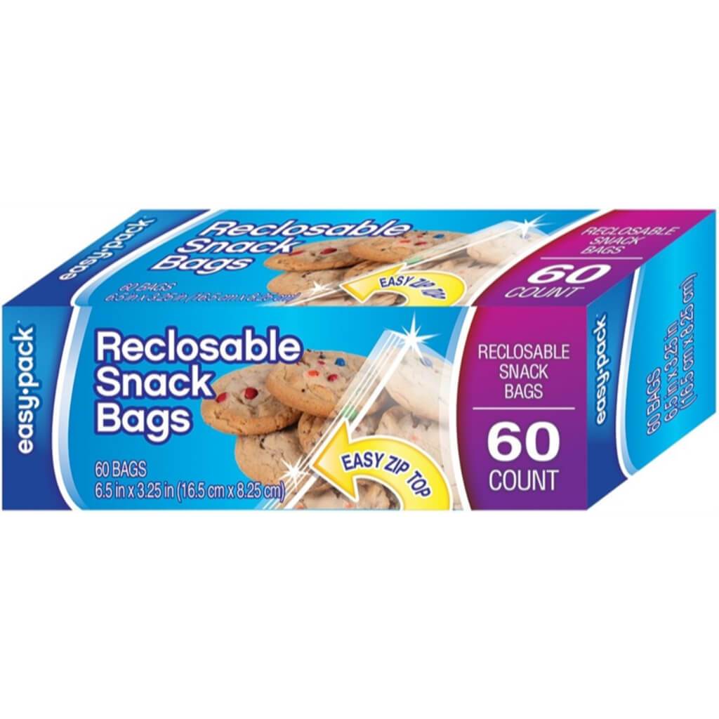 Reclosable Sandwich Snack Zip Bag - 60 Count 